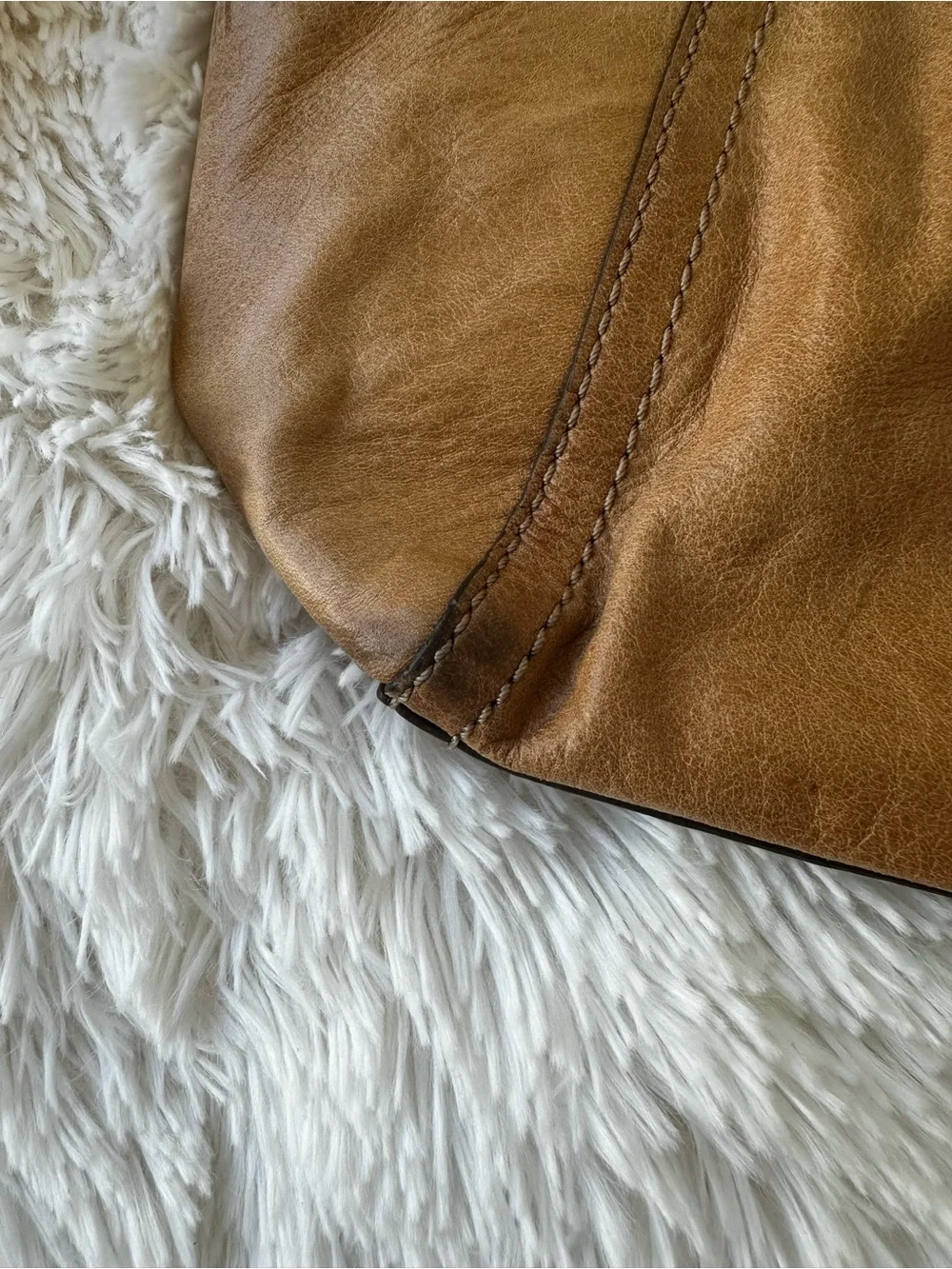 Fossil Long Live Vintage Leather Tote Bag Brown Cognac Hobo Shoulder Purse Y2K
